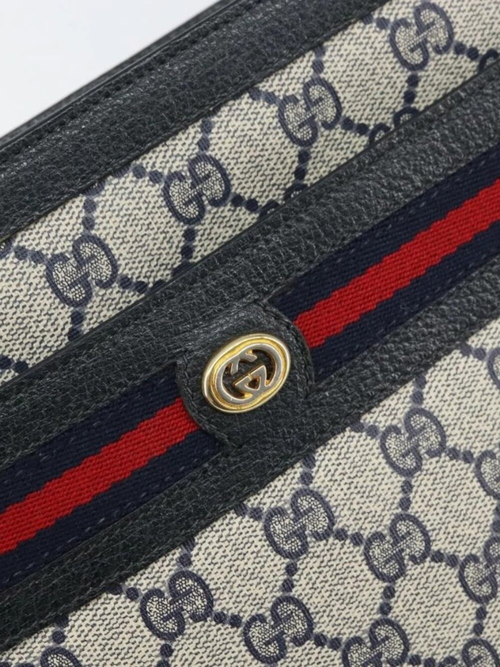 GUCCI GG Supreme Sherry Line Shoulder Bag PVC Navy Gold 41 02 090 Auth 159405 - Picture 9 of 16